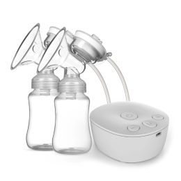 Enhancer Electric Double Breast Pump Kit with 2 Milk Bottles USB Powerful Breast Massager Baby Breastfeeding Milk Extractor