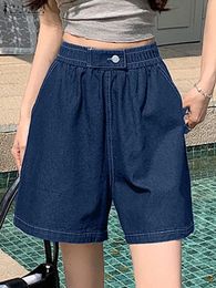 Fashion Denim Blue Shorts ZANZEA Summer Casual Elastic Waist Solid Women Elegant OL Work Pantalon Wide Leg Beach 240411