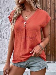 Women's Blouses Shirts Camisas Fashion And Casual Women Blouse 2023 Summer Loose V-neck Button Tops Bat Sleeves Women Solid Short Sleeve Shirt S-XXL 240411