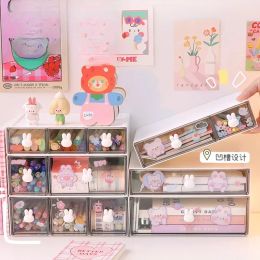 Drawer Type Desktop Storage Box Set Student Ins Stationery Transparent Acrylic Dormitory Desk Organizer Shelf Send Cute Stickers