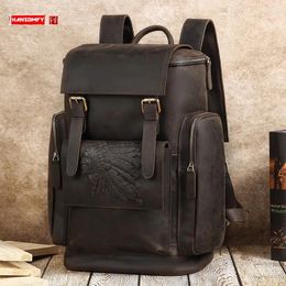 Backpack European And American Genuine Leather Computer Men's Outdoor Travel Bag Retro Crazy Horse