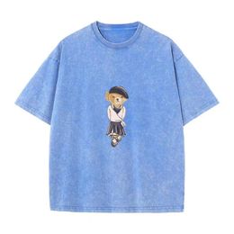 夏のファッションは必須アイテム：女性用ヴィンテージで処理した綿Tシャツ、特大の通気性ポロ、独創的なプリントデザイン