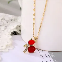 Pendant Necklaces Vinatge Red Stone Calabash For Women Lady Lucky Stainless Steel Chain Accessories Jewellery Gifts