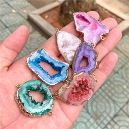 Natural Colorful Agates Quartzs Stone Pendant Irregular Slice Semi Gems Charm Fit Jewelry Making DIY Necklace Bracelet Accessory