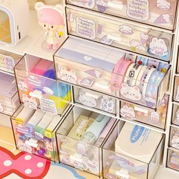 Kawaii Desk Organizers Drawers Cute Korean Stationery Plastic Organizer Box Jewelry Makeup Storage Box Container For Home School