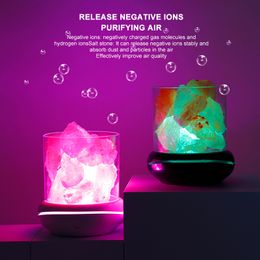 Himalayan Salt Lamp Natural Crystal Night Light Home Decor Aroma Essential Oil Diffuser Air Sprayer with Colourful Light