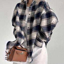 Women's Blouses Winter Plaid Long Sleeved Shirt Loose Casual Lazy Style Large Jacket