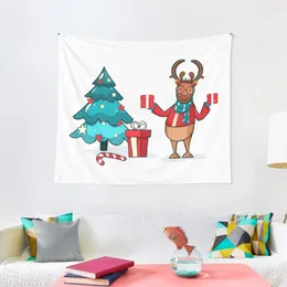 Tapestries Christmas Tree And Reindeer Art Tapestry Outdoor Decor House Decoration