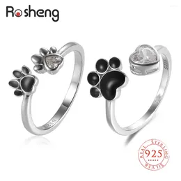 Cluster Rings Real Silver 925 Lovely Pets' Dog Pendant Finger With CZ Heart For Women Engagement Adjustable Fine Jewel