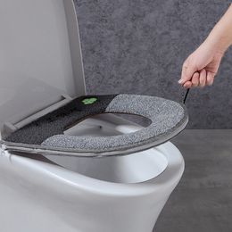 Toilet Seat Cover Household Winter Plush Soft Toilet Seat Pad Cover Toilet Seat Zipper with Handle Cover Pad Toilet Accessories