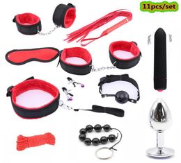 Sex Toys for Women Men Nylon BDSM Sex Bondage Set Sexy Lingerie Handcuffs Whip Rope Anal Plug Vibrator SM Products Adults Games Y26787163