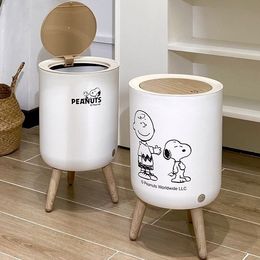Round log wind trash can snap cover cute household living room high foot floor trash can wastebasket