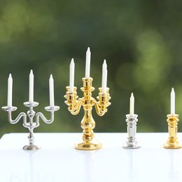 1:12 Scale Miniature Candlestick Dollhouse Candle Holder Playing House Mini Desktop Ornament Model Doll Accessories Home Decor