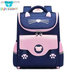 Backpacks SUN EIGHT NEW 2024 3D Pink Cat Girls School Bag Orthodontic Backpack New Childrens Backpack Waterproof Foldable Backpack Y240411