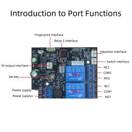 Dual relay module supports mobile phone NFC/ fingerprint/swipe card/three ways to verify and unlock,