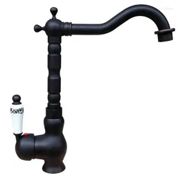 Bathroom Sink Faucets Black Oil Rubbed Bronze Brass Single Handle Swivel Spout Kitchen & Vessel Basin Faucet Mixer Water Tap Anf336