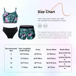 Girls Bikini Tankini Set Swimming Tank Top Shorts and Panties 3PCS Swimsuit Swimwear Kids Swimsuit Bathing Suit Sport Dance Set