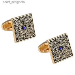 Cuff Links Cufflinks for Men TOMYE XK21S078 Luxury Blue Crystal Golden Square Button Formal Casual Dress Shirt Cuff Links Wedding Gifts Y240411