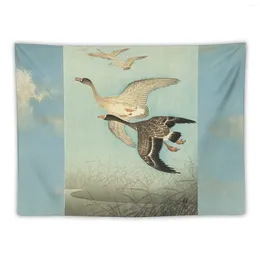 Tapestries White Fronted Geese In Flight Antique Japanese Paintings Tapestry Aesthetic Room Decorations Tapestrys House Decor