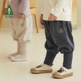 Trousers Amila Baby Pants 2022 Autumn New Corduroy Solid Colour Bloomers Trousers Cartoon Embroidery Girls and Boys Cute Children's Clothe