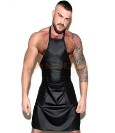 Black Patent Leather Open Crotch Sexy Apron for Men Funny Novelty Night Party Clubwear Halter Neck Fetish Stage Sets for Men Y08316044306