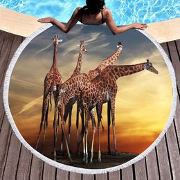 Round Beach Towel Giraffe Family Shawl Beach Blanket Pool Towels Soft Sand Free Water Absorbent Picnic Yoga Throw Mat Blanket