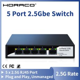 Switches HORACO 2.5GbE Ethernet Switch 2.5GBASET 5 Port 2.5G RJ45 Fanless Plug and Play Network Switch Desktop Hub Internet Splitter