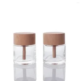 Storage Bottles 50ml Transparent Glass Bottle With Wooden Cap Diffuser Essential Oil Container Empty Perfume