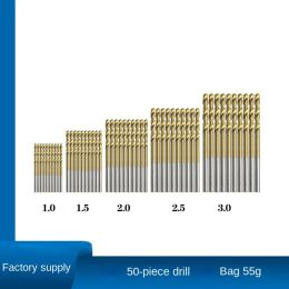 Hot Selling 50Pcs Titanium Coated Drill Bits HSS High Speed Steel Drill Bits Set Tool High Quality Power Tools 1/1.5/2/2.5/3mm