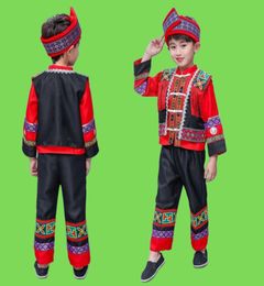 Stage Wear Kids Chinese Ancient Hmong Miao Costume Boys Print Folk Hanfu Dress Clothing Set Traditional Festival Performance WearS3726118