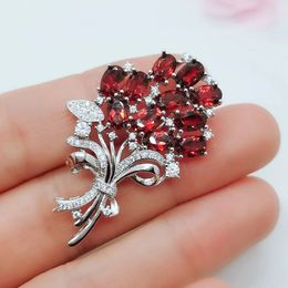 CoLife Jewellery 925 Silver Bouquet Brooch for Party 11 Pieces Natural Garnet Fashion Gemstone 240401