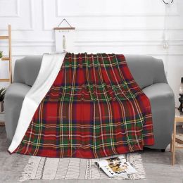 Red Tartan Stewart Clan Throw Blanket, Plaid Ultra-Soft Flannel Lightweight Home Decor Fleece for Men Women Kids