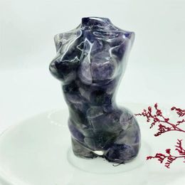 Decorative Figurines 85mm Natural Dreamy Purple Crystals Rock Mineral Resin Goddess Statue Woman Torso Energy Gem Body Sculpture Healing