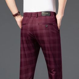 Spring Mens Trousers Fashion Business Classic Stripe Plaid Black Solid Color Trouser High Quality Formal Suit Pants Male 3038 240411