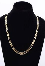Mens 24k Solid Gold GF 8mm Italian Figaro Link Chain Necklace 24 Inches5701327