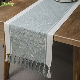 Gerring Table Runner Green Nordic Jacquard Geometric Table Flag Fringe Tea Country Tablecloth Table Runners For Dining Table