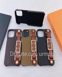 Designer Brown Flower Pattern Phone Cases for iPhone 12 11 pro max X XR 7 8plus Leather Wristband Luxury Cellphone Cover86571322666611