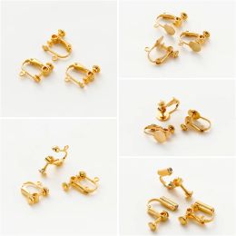 10pcs 14K/18K Gold Colour Plated Brass Round Head Screw Ear Clip DIY Clip On Earrings Parts Ear Clips Jewellery Findings Supplies