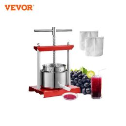 Tools VEVOR Fruit Wine Press 2/3/6L, 2 Stainless Steel Barrels, Manual Juice Maker with THandle for Outdoor, Kitchen, and Home