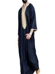 K3NF Muslim Men Jubba Thobe Long Sleeve Islamic Clothing Embroidery VNeck Kimono Robe Abaya Caftan Dubai Arab Loose Dress7116036