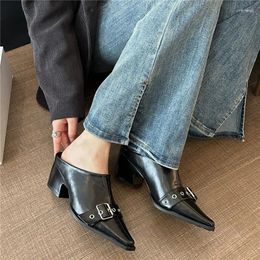 Dress Shoes Women Sandals Flats Pointed Close Toe Mules Outdoor Casual Pumps Med Heel Pink Luxury Design Slip On Half Slippers Loafers