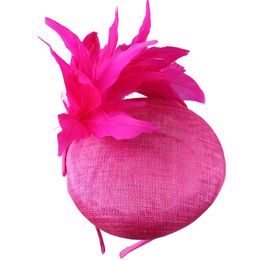 High Quality Sinamay Bride Wedding Hair Accessories Cocktail Race Feather Fascinator Hat Hair Clip Bride Church Dinner Headpiece