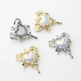 10pcs Alloy Metal Lace Inlay Resin Heart Shape Pendant Earring Ornament Necklace Bracelet Jewelry DIY Accessories Supplies Craft