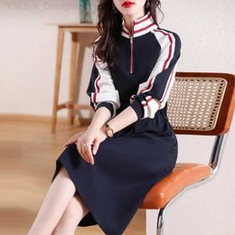 Basic Casual Dresses 2024 Korean Fashion Simple Stripe Lace Dress Womens Clothing Zipper Daily Casual Soft Dress C240411