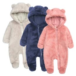 Animals 2022 New Winter Clothes Plush Velvet Baby Onesies Boys Girls Hooded Zipped Kids Romper Thick Warmth Newborn Flannel Outfit