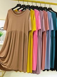 Women's Sleepwear Modal Short-Sleeved Nightshirt Pleated Dress Female Summer Nightgowns Women Korean Loose Comfort Black Swing Nightdress