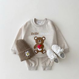 Trousers INS 2022 Autumn Baby Clothes Set Baby Boys Cartoon Bear Sweatshirt+Pocket Jogger Pants Set 2Pcs Toddler Baby Girls Clothes Suit