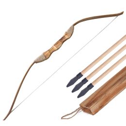Wooden Bow Set for Kids Beginners with 3 Safe Arrows 1pcs Quiver Youth Traditional Bow Archery Set Children Practice Toy Gift