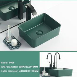 Dark Green Nordic Countertop Basin Matte Ceramic Washbasin Bathroom Balcony Creative Washbasin Sink With Drainer Faucet