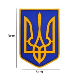 Ukraine PVC Rubber Patch Golden Trident Blue and Yellow UKR Flag Embroidered Magic Hat Badge Backpack Decorative Cloth Stickers